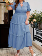 Soft Pink Ruffle Stand-Collar Maxi Dress — Structured Romance, Unhurried Grace
