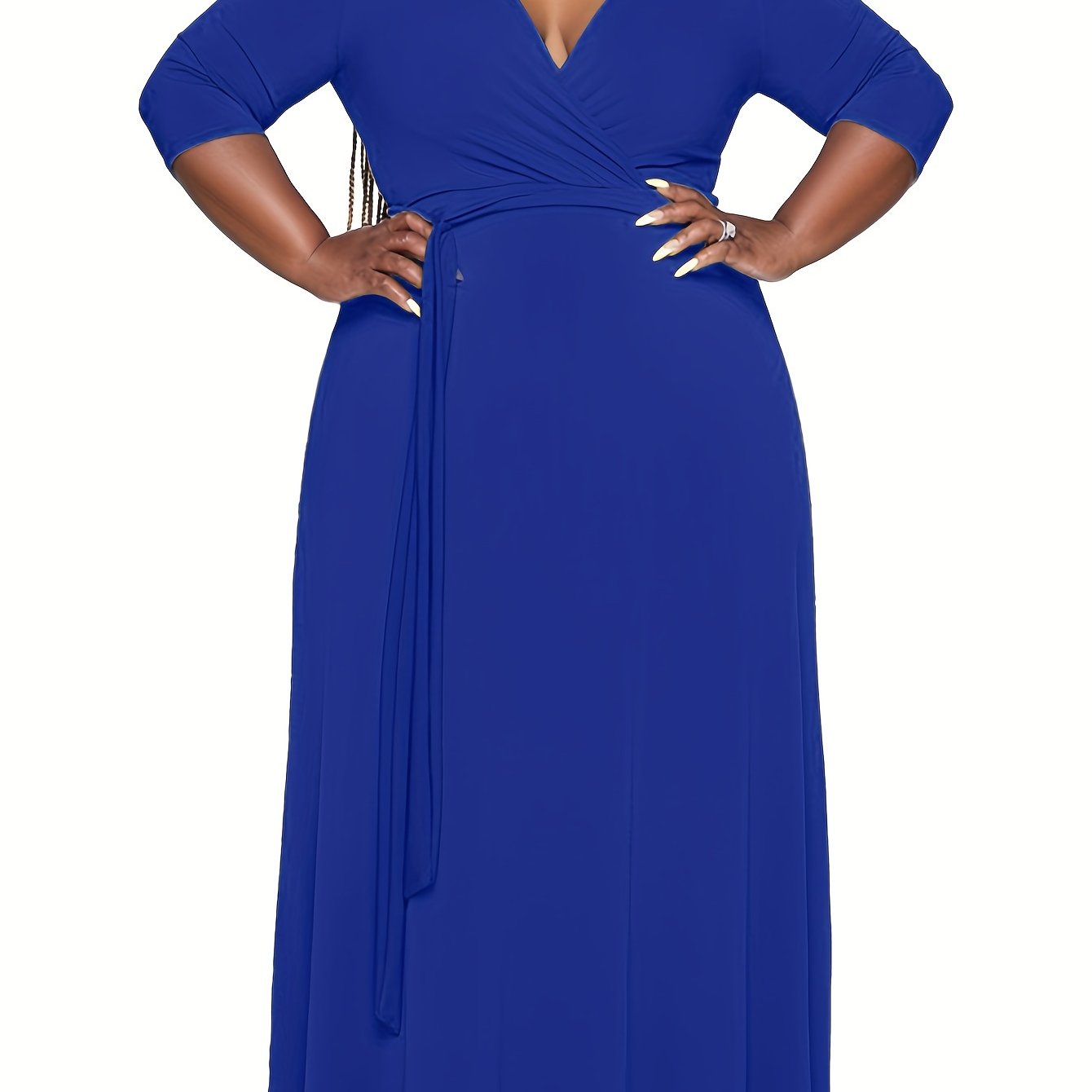 Vibrant Orange Belted A-Line Maxi Dress — 3/4 Sleeve Elegance, Floor-Length Confidence