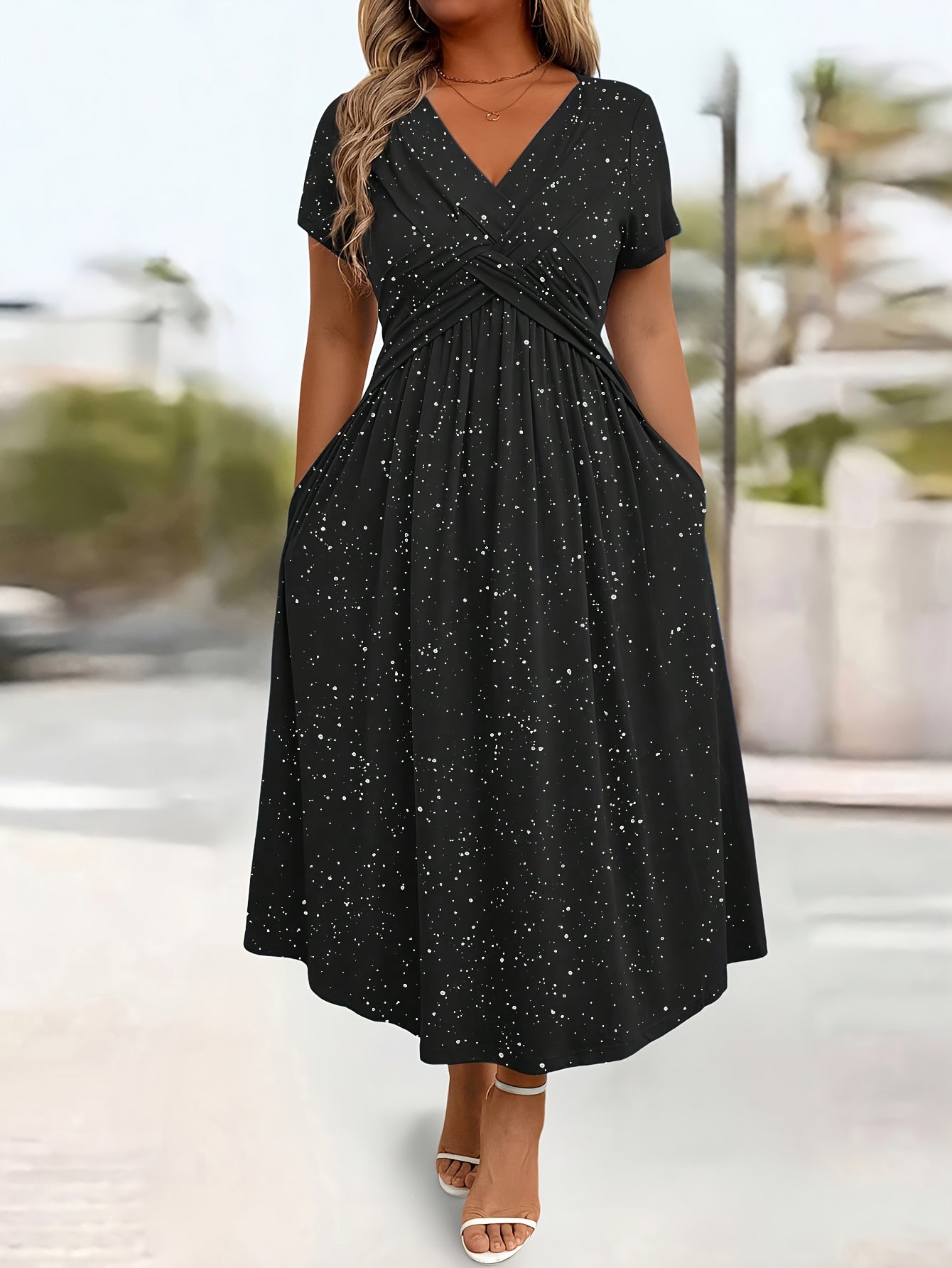 Brun Pocket Evening Dress — V-Neck Warmth, Chic Stretch, and the Gift of Pockets