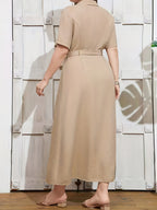 Lumière Belted Maxi Dress — Adjustable Elegance in Breathable Beige