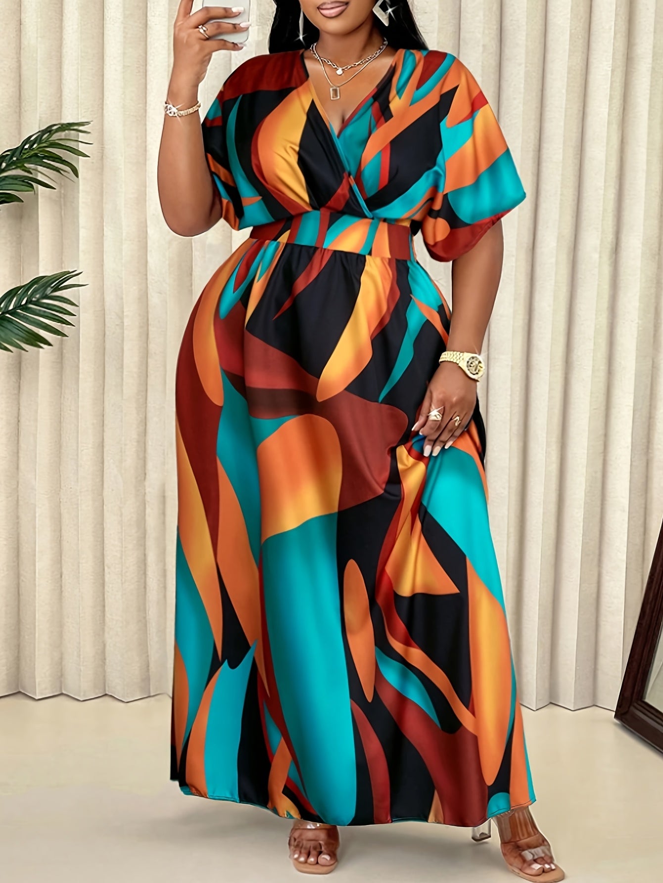 Elegant Blue A-Line Printed Maxi Dress — Loose Ease, Effortless Everyday Grace