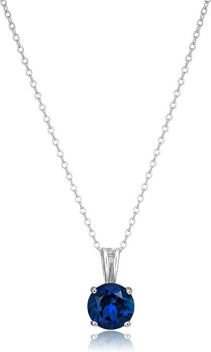Necklace with round-cut sapphire | White gold
