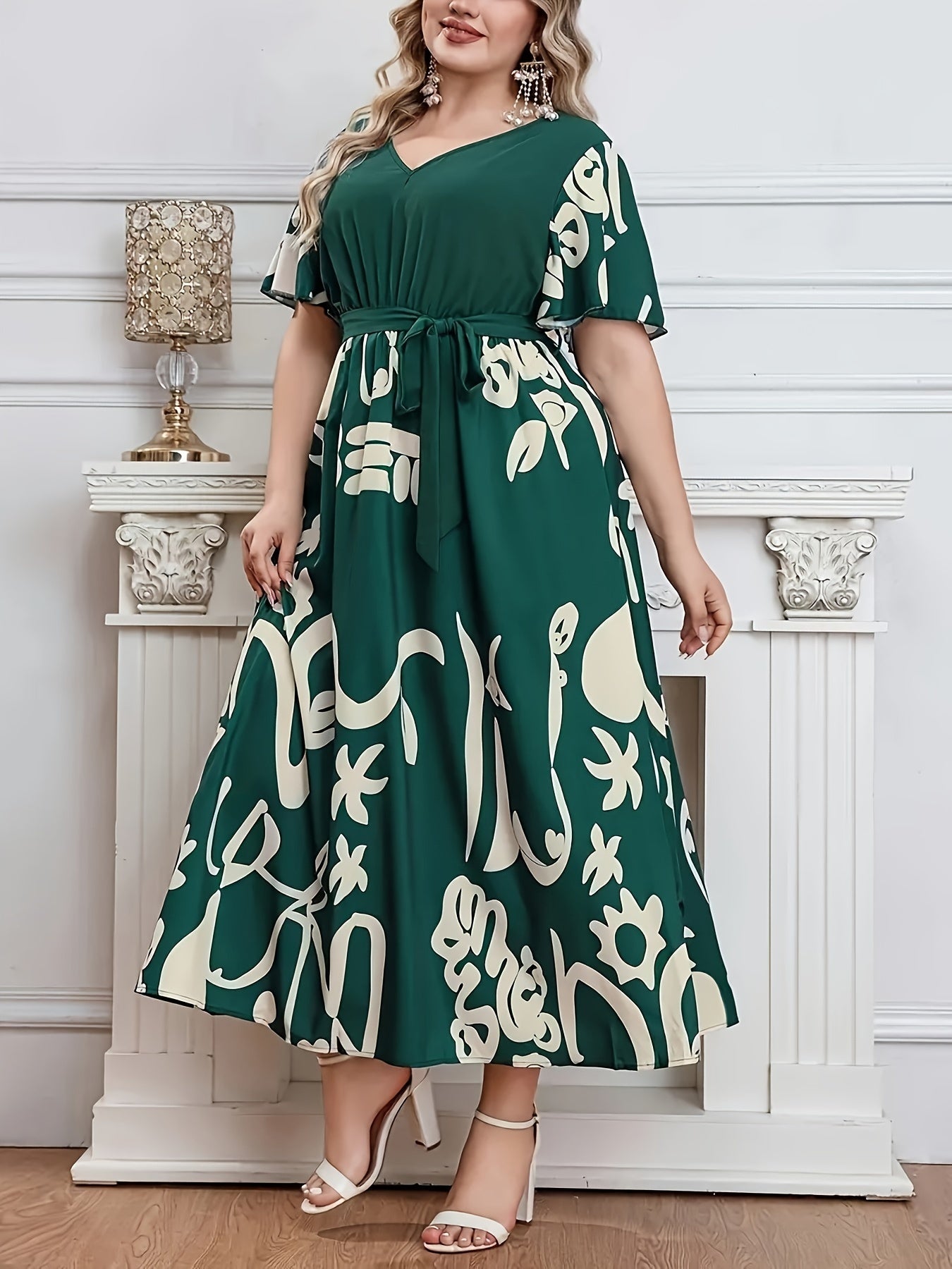 Floral Belted V-Neck Longline Dress — Spring Bloom, Effortlessly Cinched
