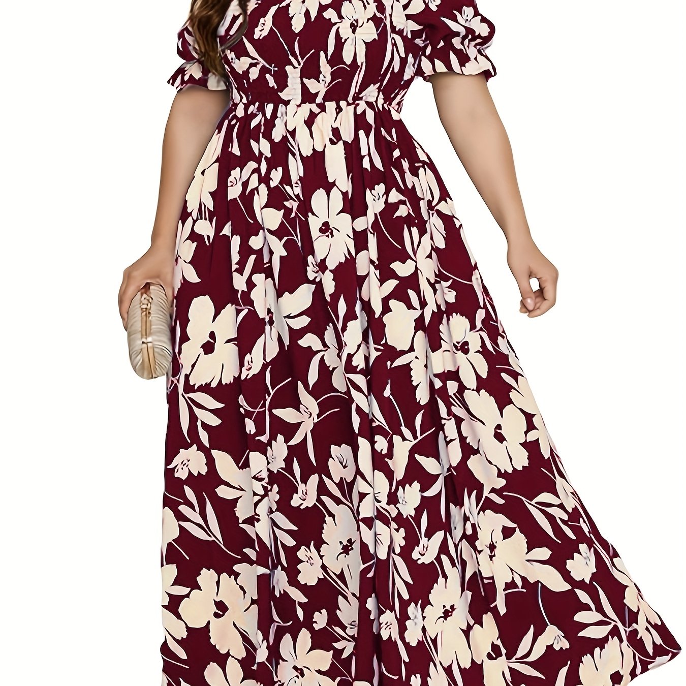 Maroon & White Floral A-Line Floor-Length Gown — Formal Grandeur, Quietly Worn