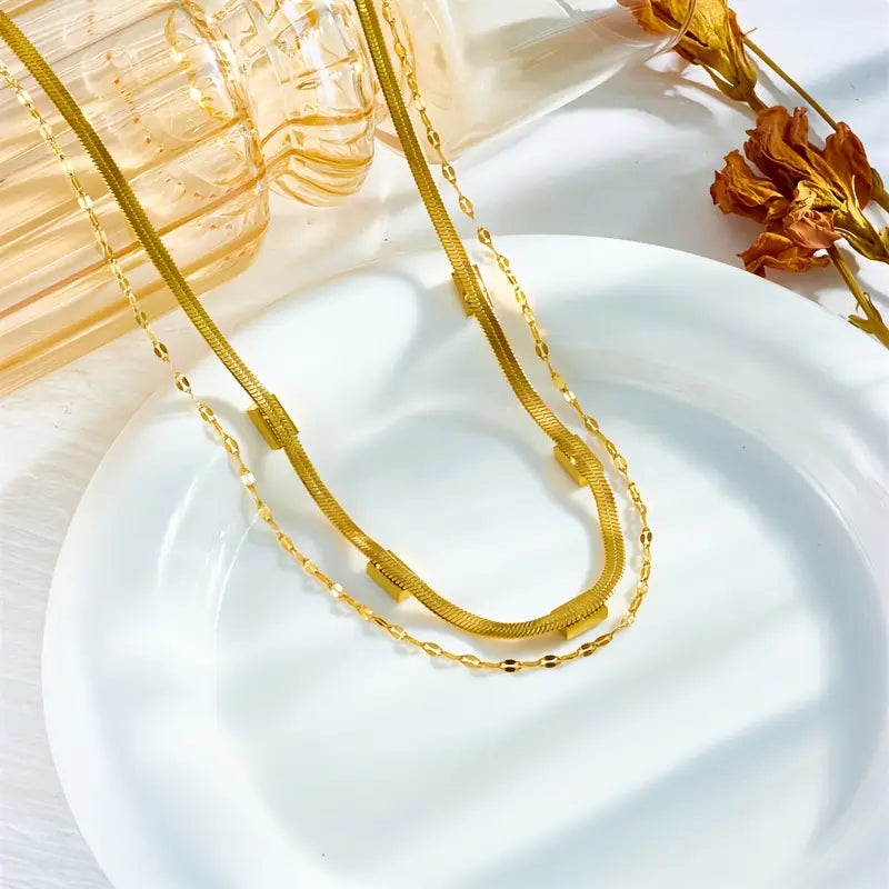 Sorella Gem Doublen Layer Retro Necklace | Gold