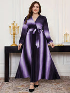 Gradient Lantern-Sleeve Tie-Waist A-Line Maxi Dress — Flowy Drama, Effortlessly Elevated