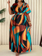 Elegant Blue A-Line Printed Maxi Dress — Loose Ease, Effortless Everyday Grace