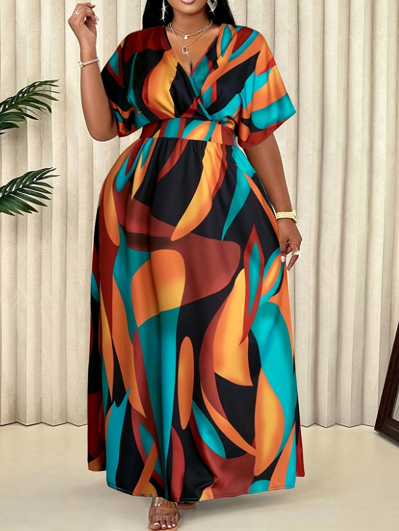 Elegant Blue A-Line Printed Maxi Dress — Loose Ease, Effortless Everyday Grace