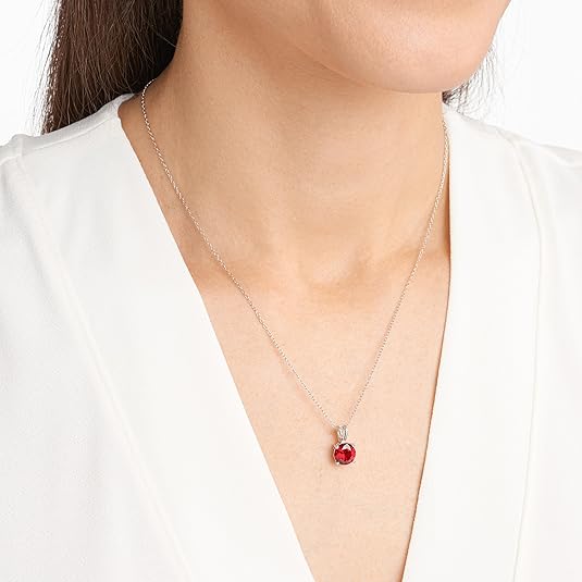 Necklace with round cut ruby | White gold