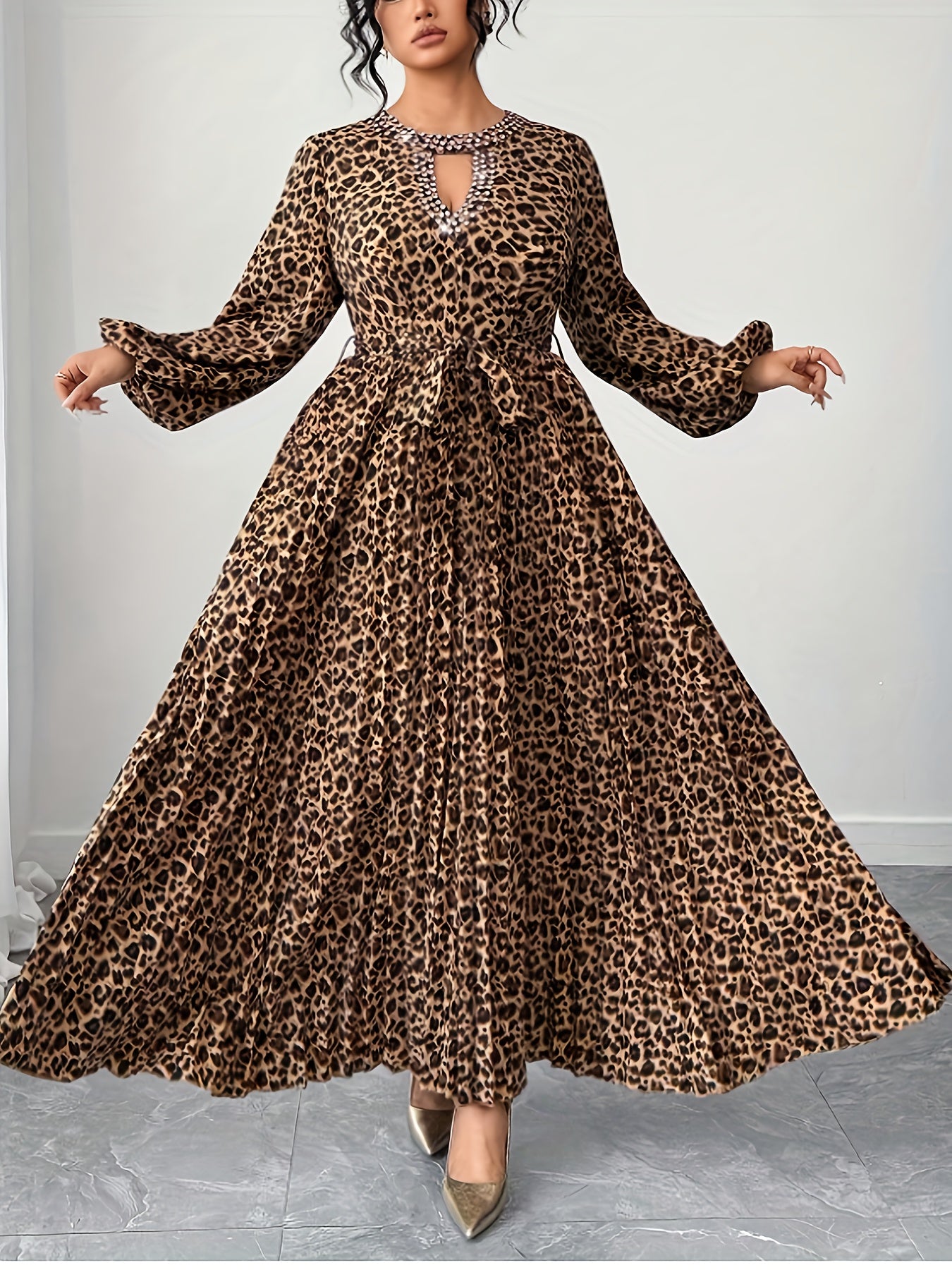 Féline Pleated Leopard Dress — Embellished Elegance With Wild Restraint