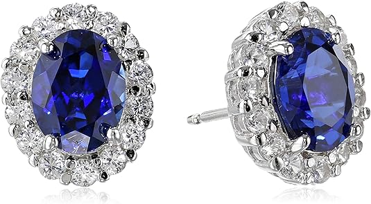 Oval white sapphire stud earrings | White gold