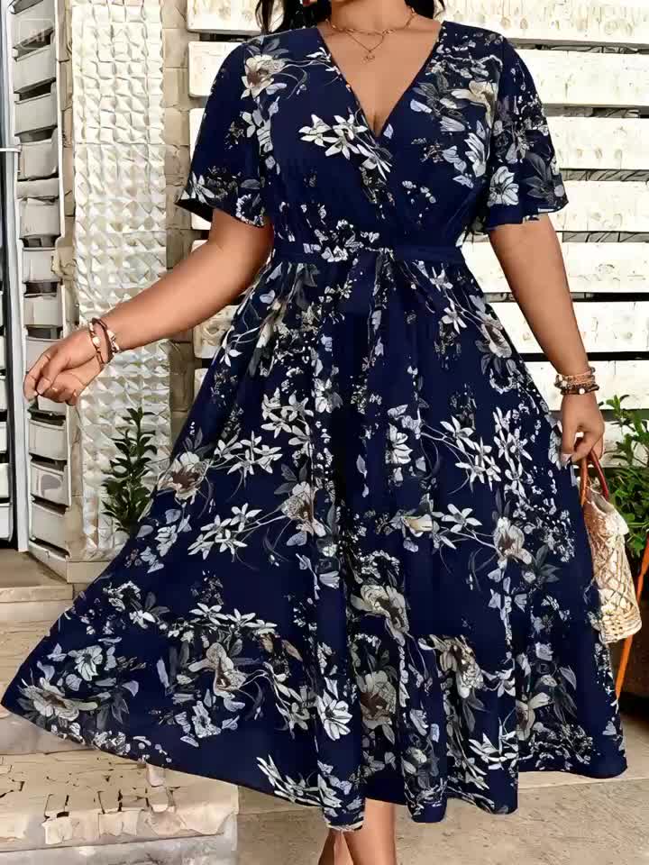 Blue Floral Waist-Tie Maxi Dress — Garden-Fresh Print, Gracefully Cinched