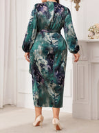 Lanterne Floral Cross-Neck Maxi Dress — Sculptural Sleeves, Botanical Grace, Formal Poise