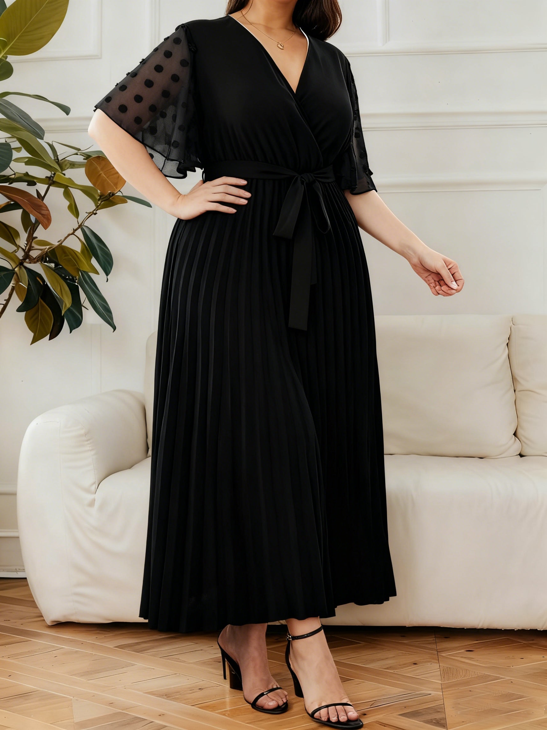 Élancée V-Neck Dress — Structured Elegance for Every Curve