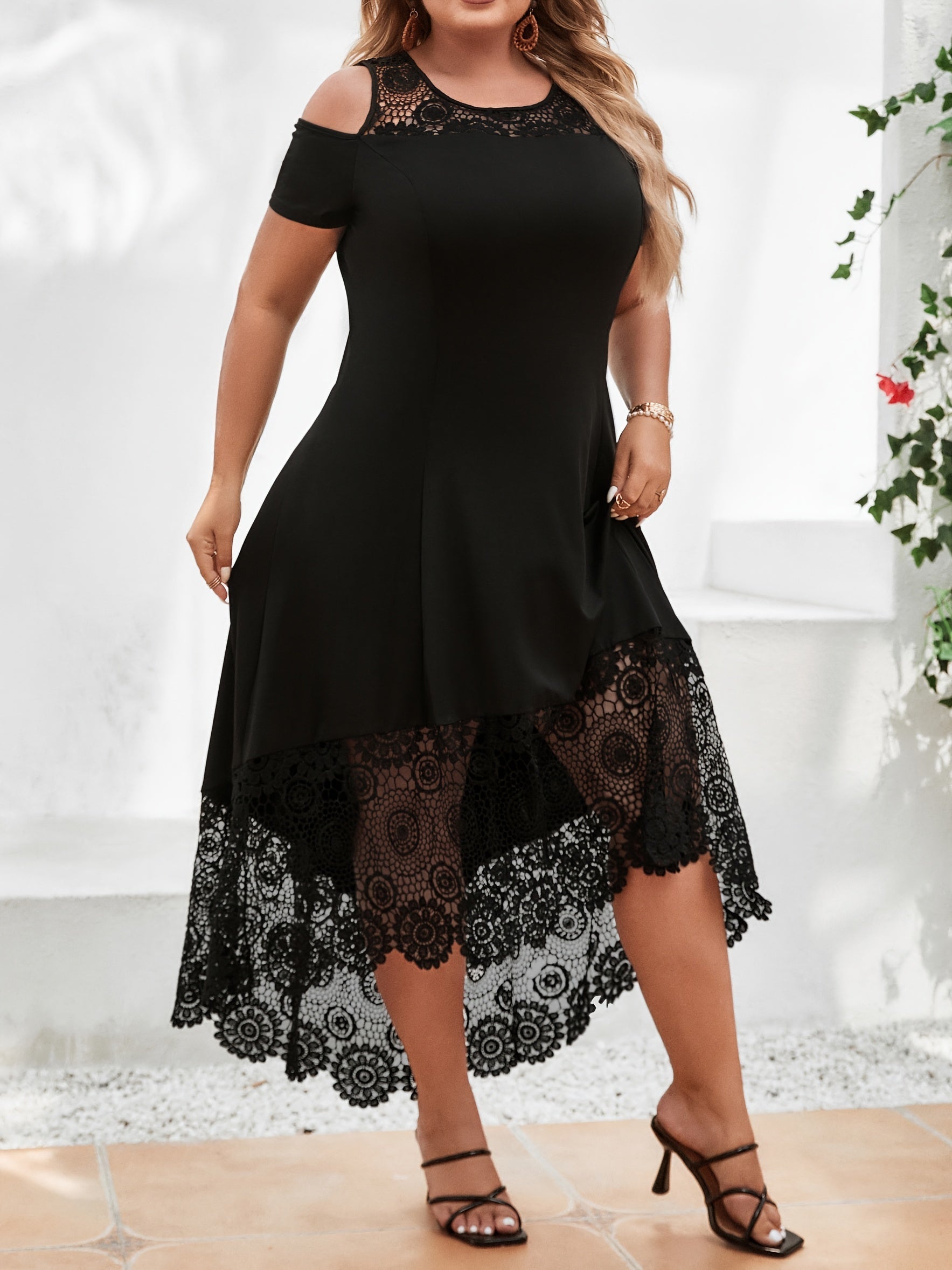 Noir & Dentelle Lace-Panel Dress — Black Elegance, Softened by White