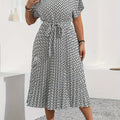 Printed Pencil-Skirt Midi Dress — Round Neck Refinement, Office-Ready Chic