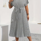 Printed Pencil-Skirt Midi Dress — Round Neck Refinement, Office-Ready Chic