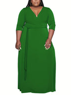 Vibrant Orange Belted A-Line Maxi Dress — 3/4 Sleeve Elegance, Floor-Length Confidence
