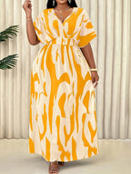 Elegant Blue A-Line Printed Maxi Dress — Loose Ease, Effortless Everyday Grace