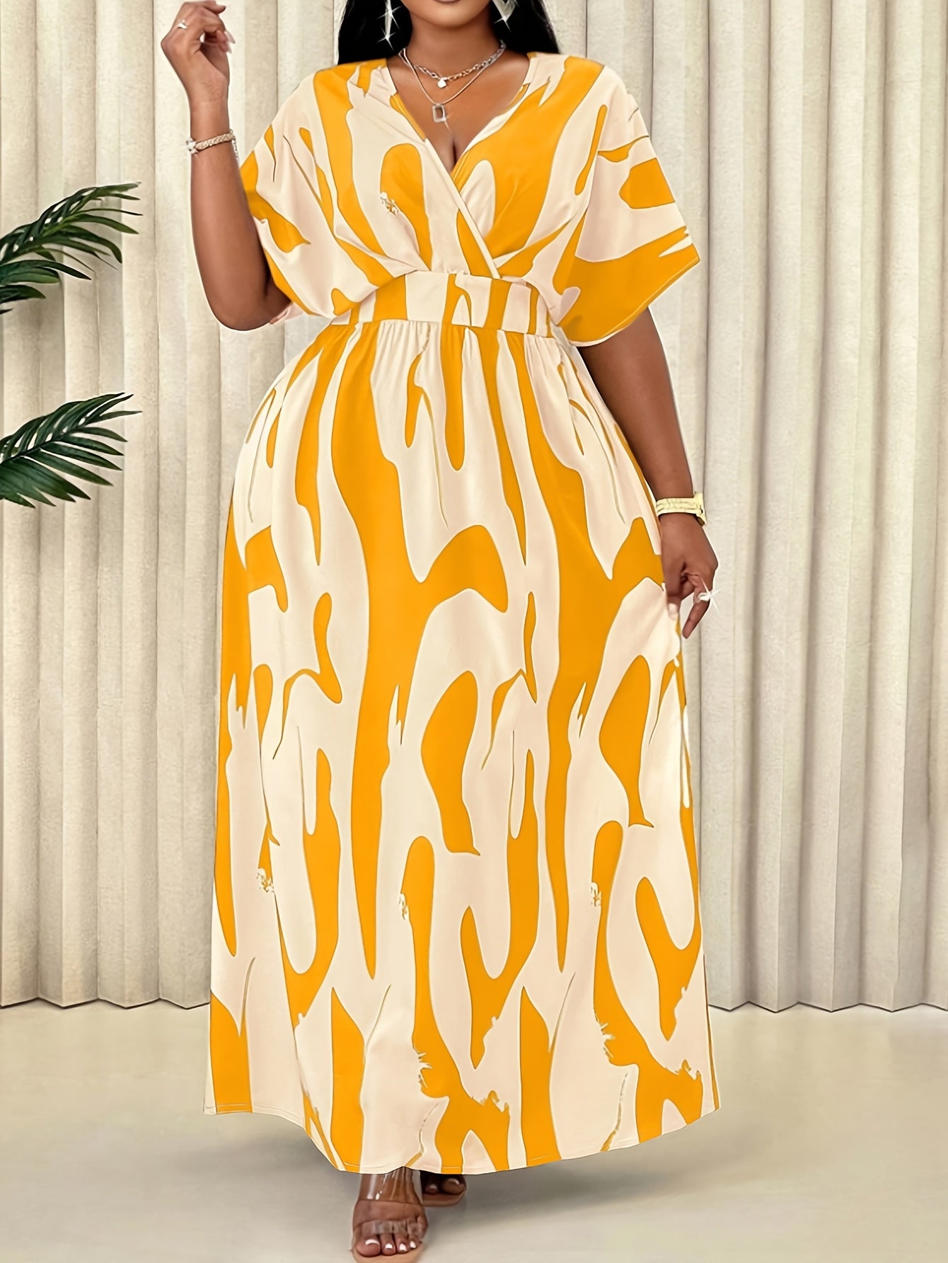 Elegant Blue A-Line Printed Maxi Dress — Loose Ease, Effortless Everyday Grace