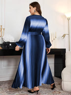 Gradient Lantern-Sleeve Tie-Waist A-Line Maxi Dress — Flowy Drama, Effortlessly Elevated