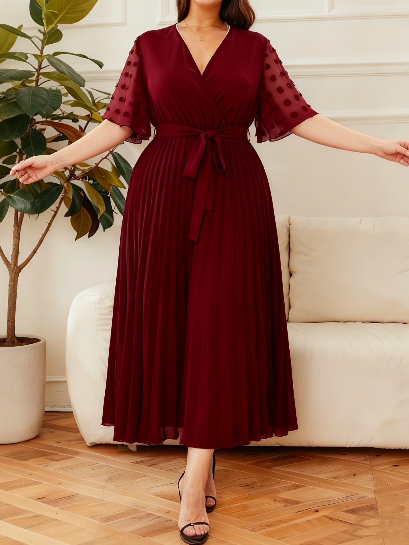 Élancée V-Neck Dress — Structured Elegance for Every Curve