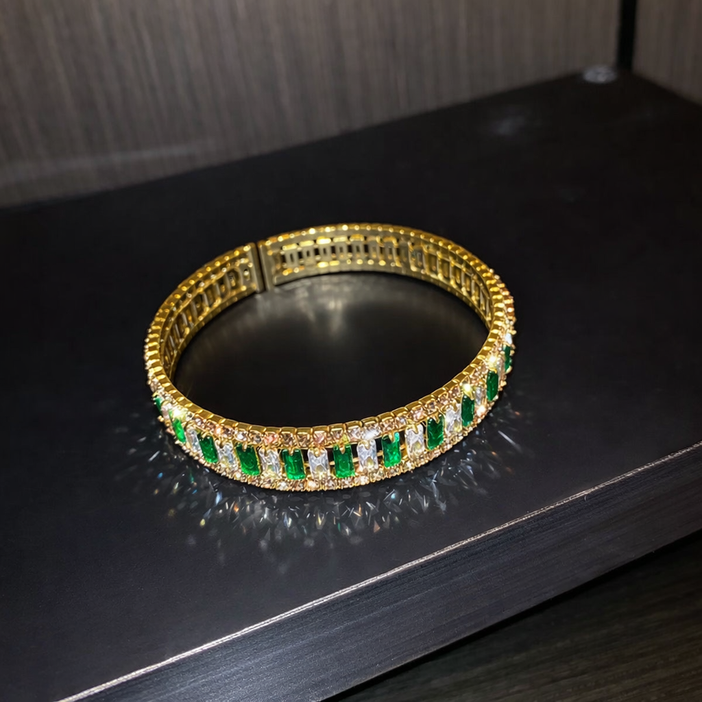 Emerald-Green Statement Bracelet | Gold