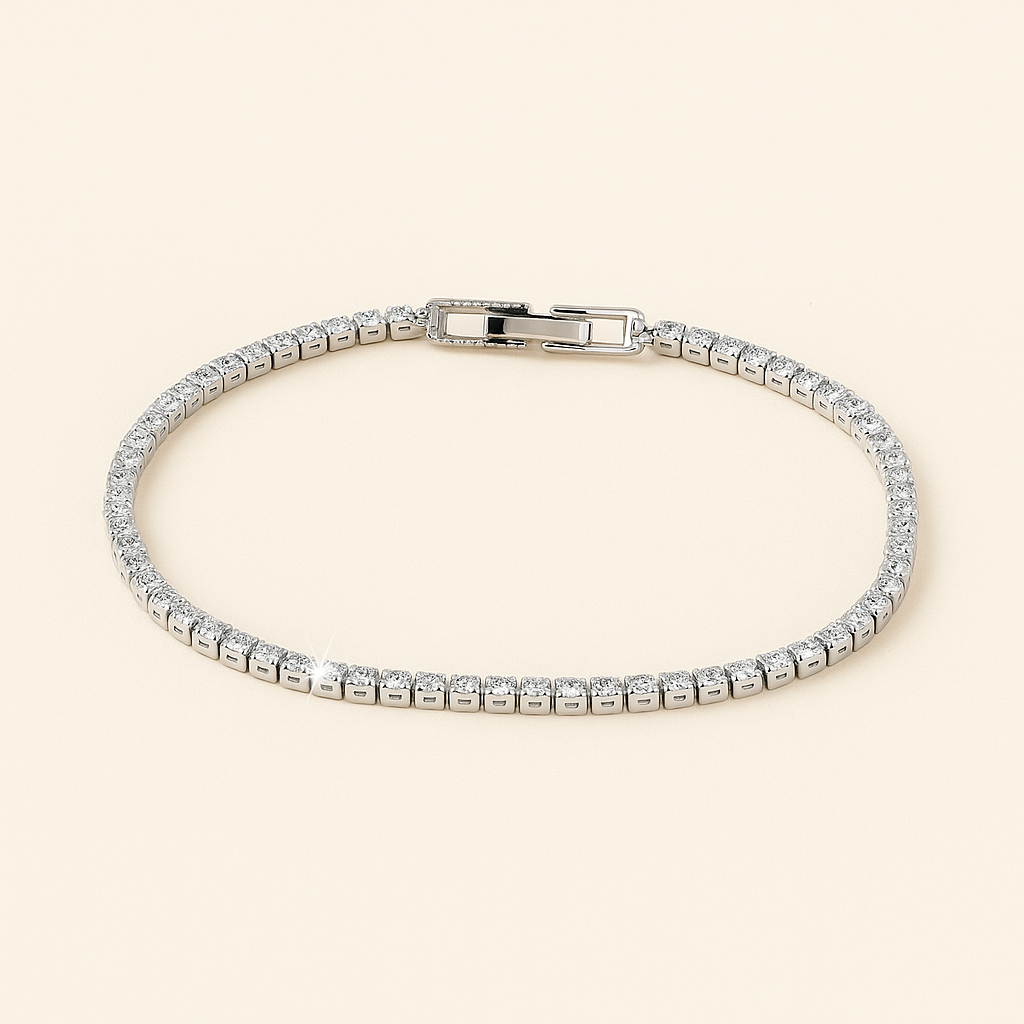 Gold Tennis Bracelet with Shiny Zirconia