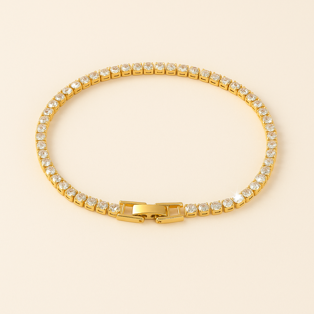 Gold Tennis Bracelet with Shiny Zirconia