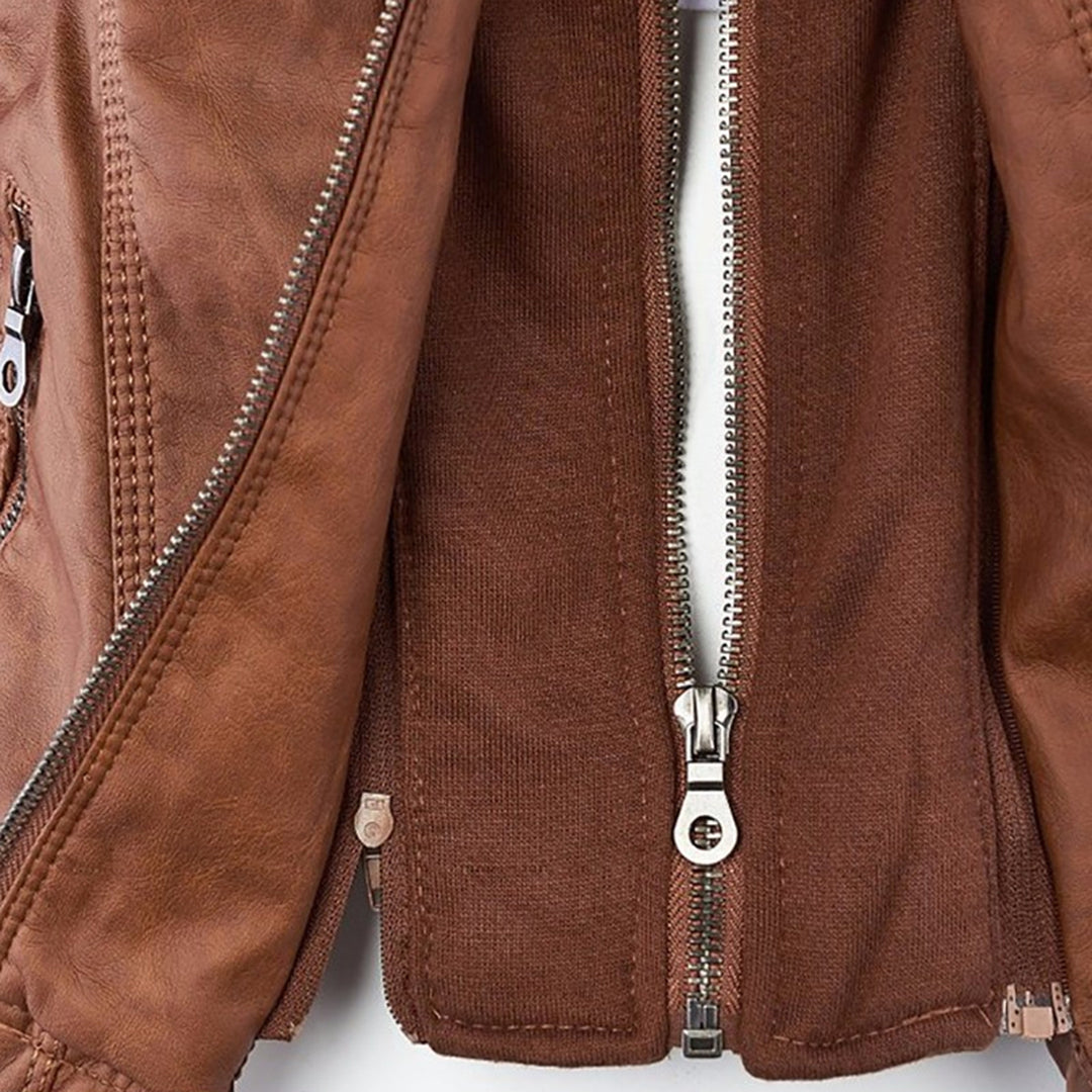 Pia | Modern leather jacket with hood