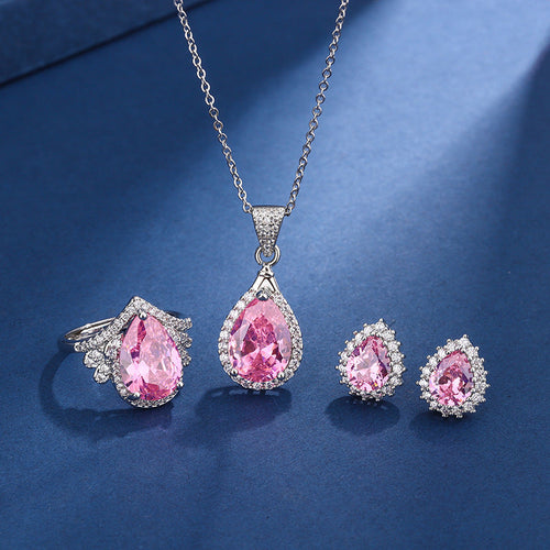 Aria Teardrop Pink Set | White Gold