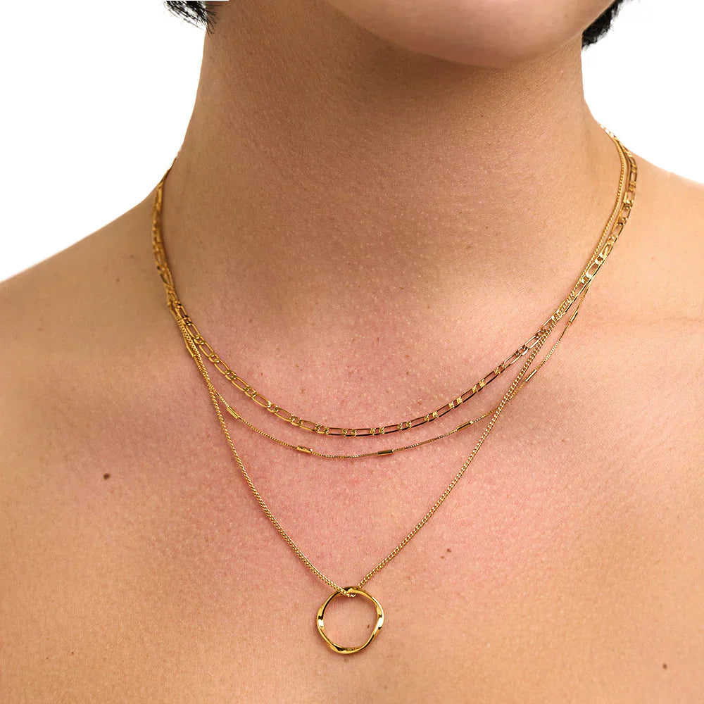 Open Circle Three-Layer Necklace | Gold