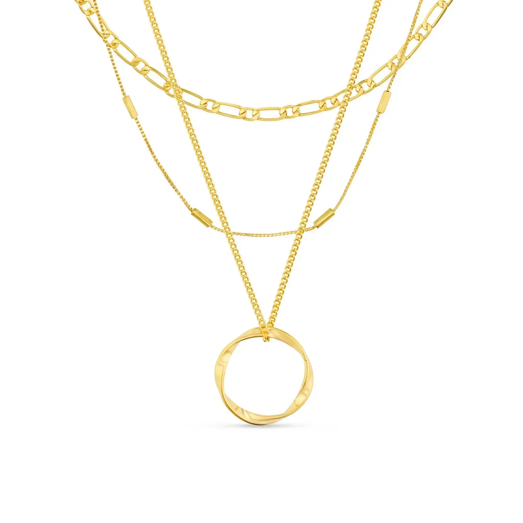 Open Circle Three-Layer Necklace | Gold