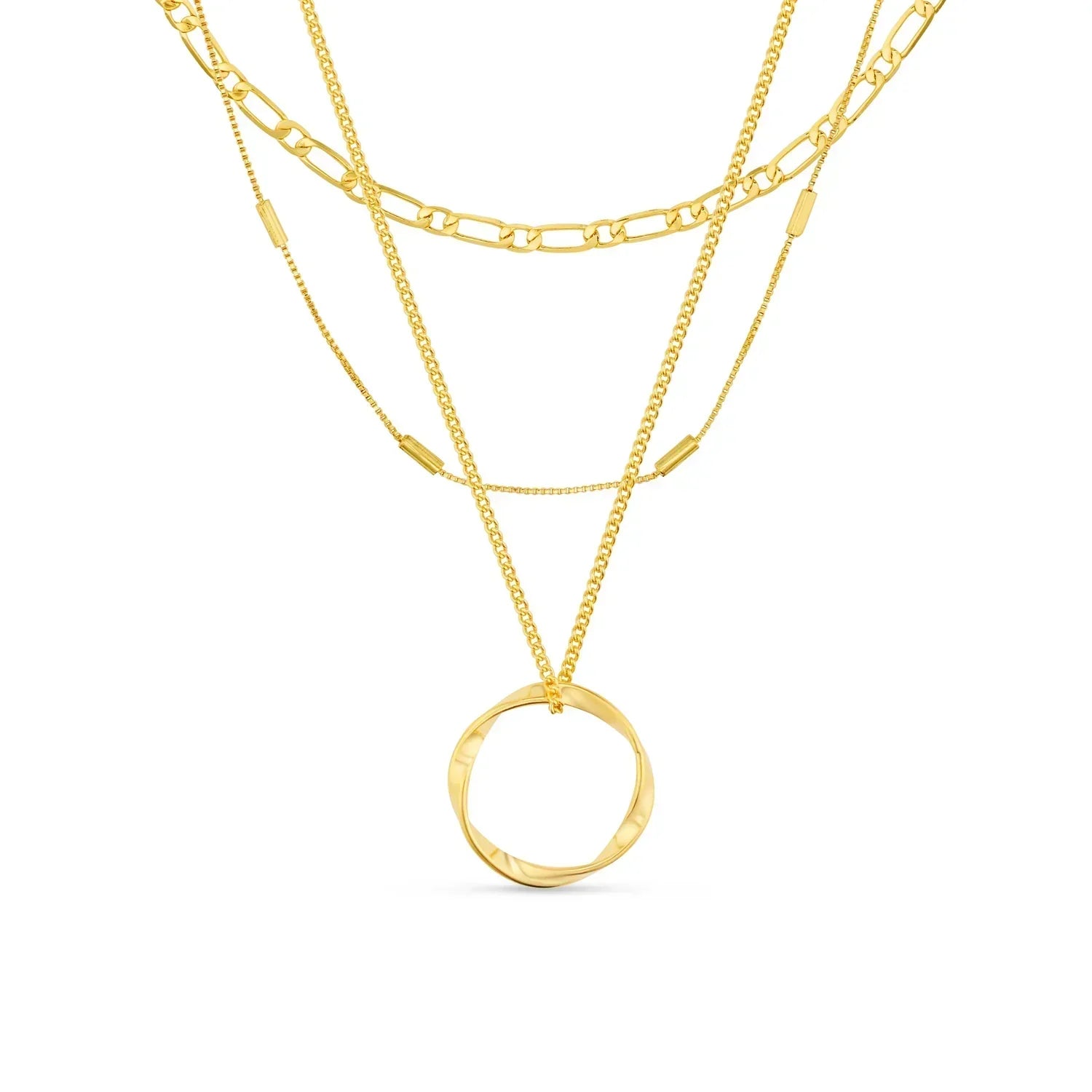 Open Circle Three-Layer Necklace | Gold