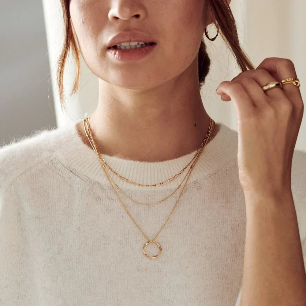 Open Circle Three-Layer Necklace | Gold