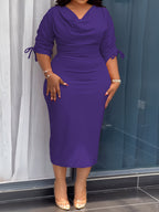 Cowl Neck Sheath Dress — Sculpted Ease, Understated Authority