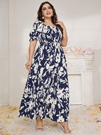 Maroon & White Floral A-Line Floor-Length Gown — Formal Grandeur, Quietly Worn