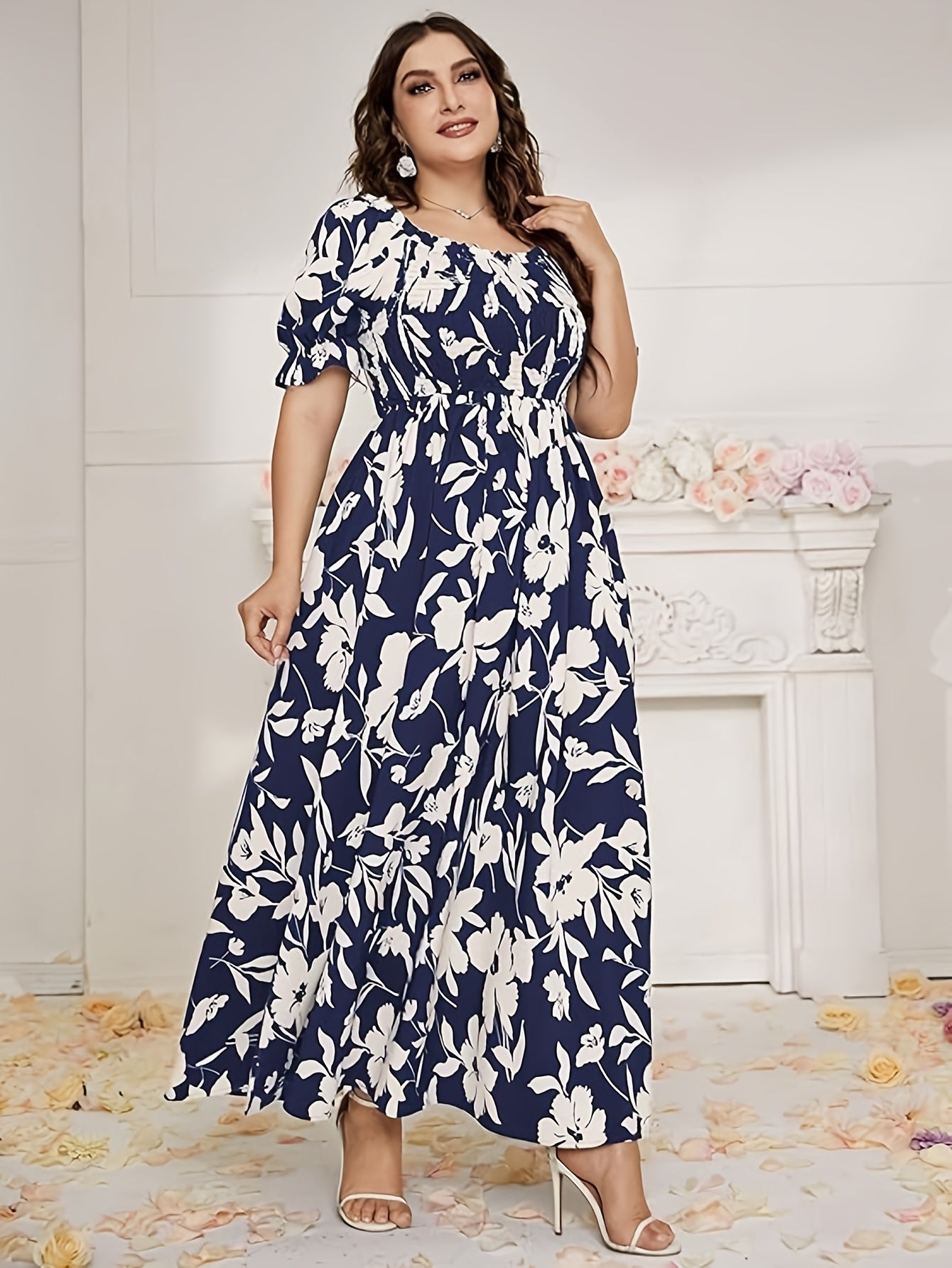 Maroon & White Floral A-Line Floor-Length Gown — Formal Grandeur, Quietly Worn