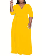 Vibrant Orange Belted A-Line Maxi Dress — 3/4 Sleeve Elegance, Floor-Length Confidence