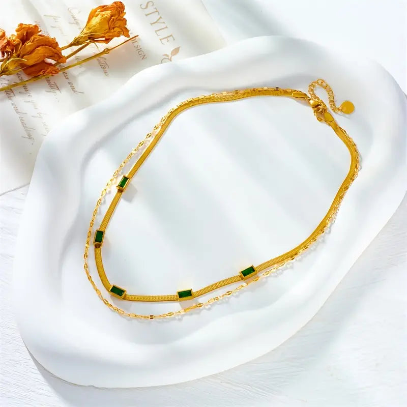 Sorella Gem Doublen Layer Retro Necklace | Gold