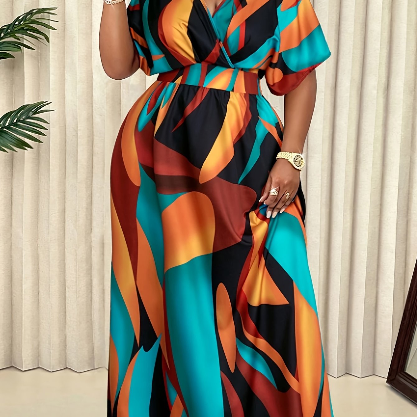 Elegant Blue A-Line Printed Maxi Dress — Loose Ease, Effortless Everyday Grace