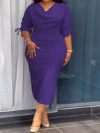 Cowl Neck Sheath Dress — Sculpted Ease, Understated Authority