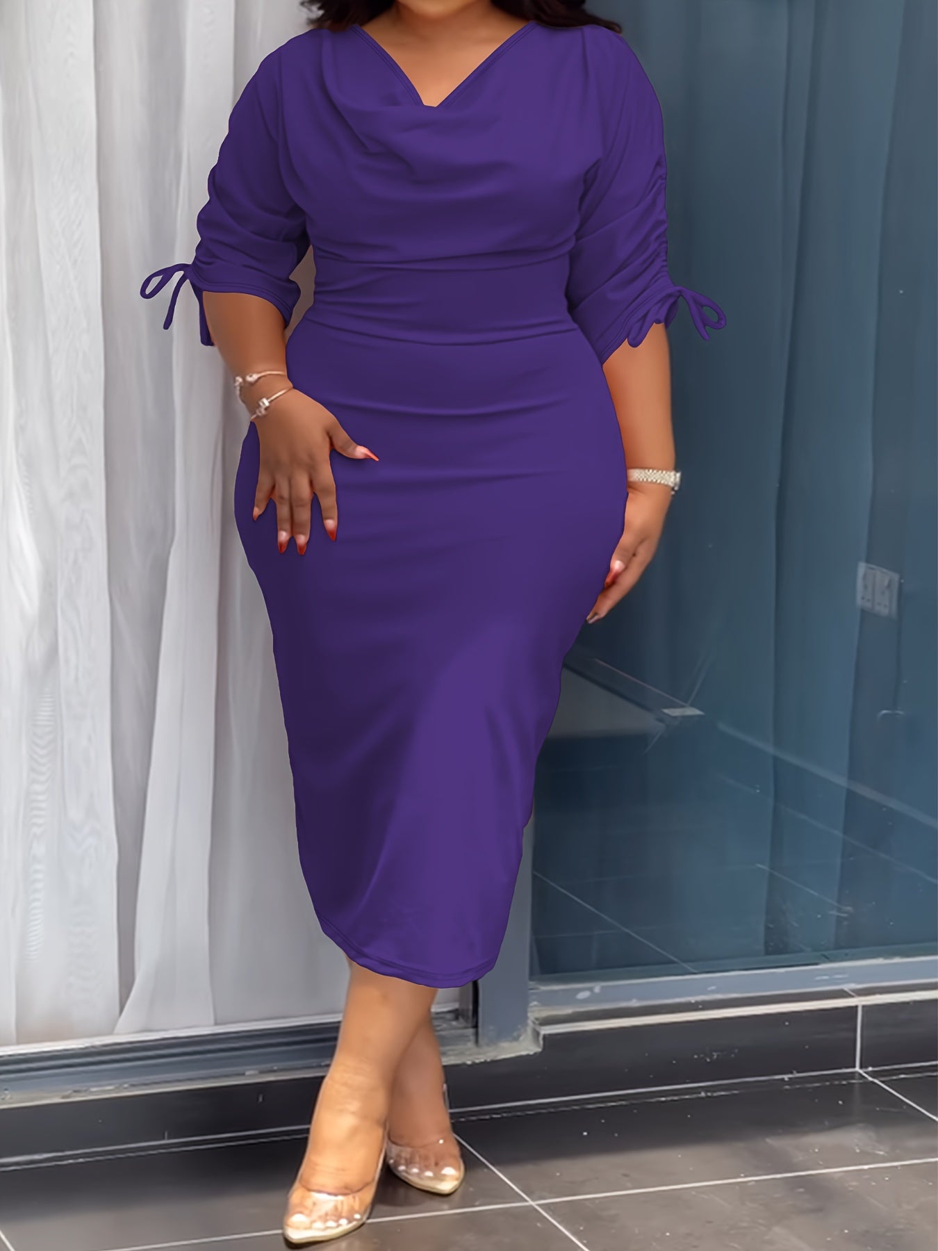Cowl Neck Sheath Dress — Sculpted Ease, Understated Authority