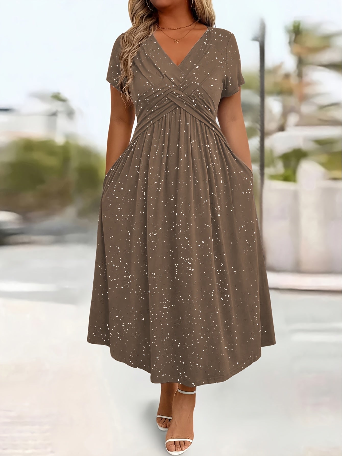 Brun Pocket Evening Dress — V-Neck Warmth, Chic Stretch, and the Gift of Pockets