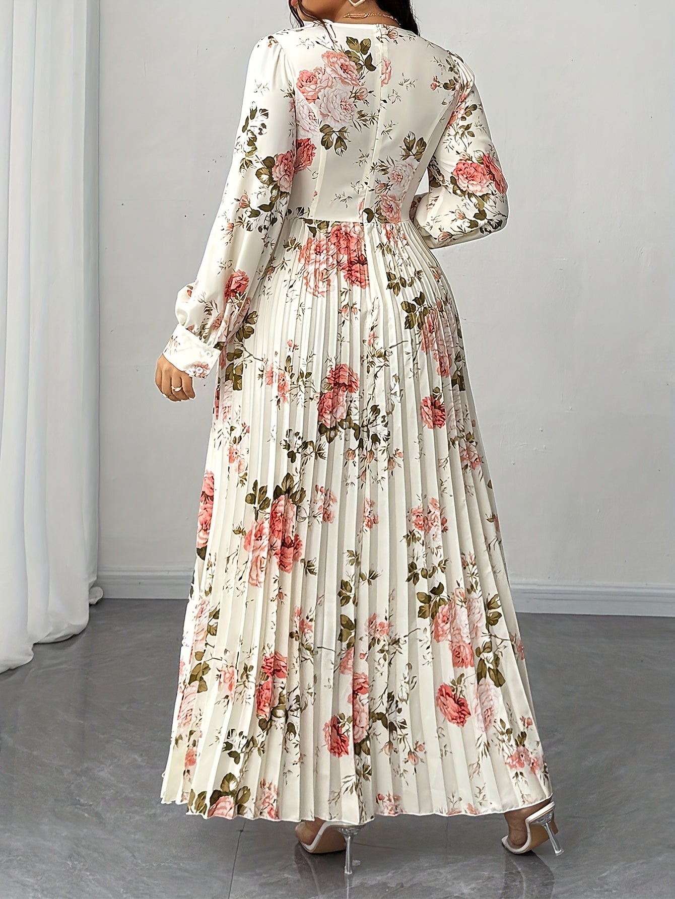 Floret Fit-and-Flare Midi Dress — Long-Sleeve Floral Elegance in Full Bloom