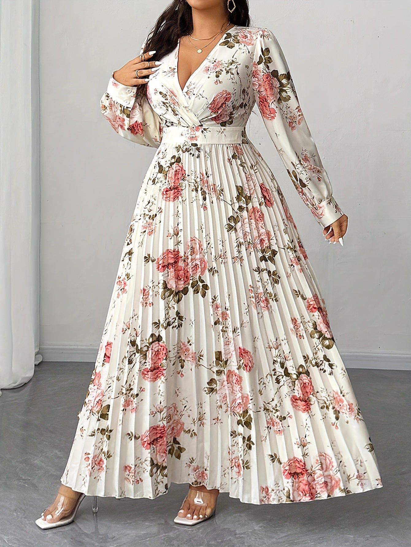 Floret Fit-and-Flare Midi Dress — Long-Sleeve Floral Elegance in Full Bloom