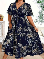 Blue Floral Waist-Tie Maxi Dress — Garden-Fresh Print, Gracefully Cinched