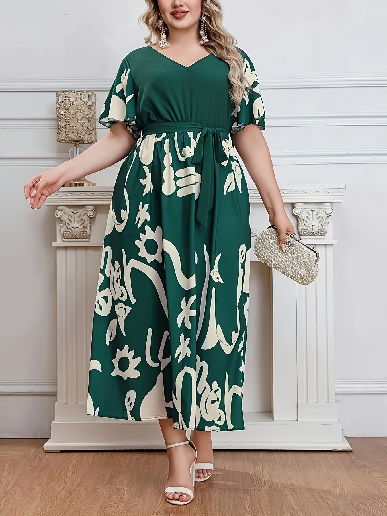 Floral Belted V-Neck Longline Dress — Spring Bloom, Effortlessly Cinched