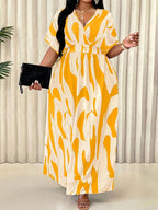 Elegant Blue A-Line Printed Maxi Dress — Loose Ease, Effortless Everyday Grace