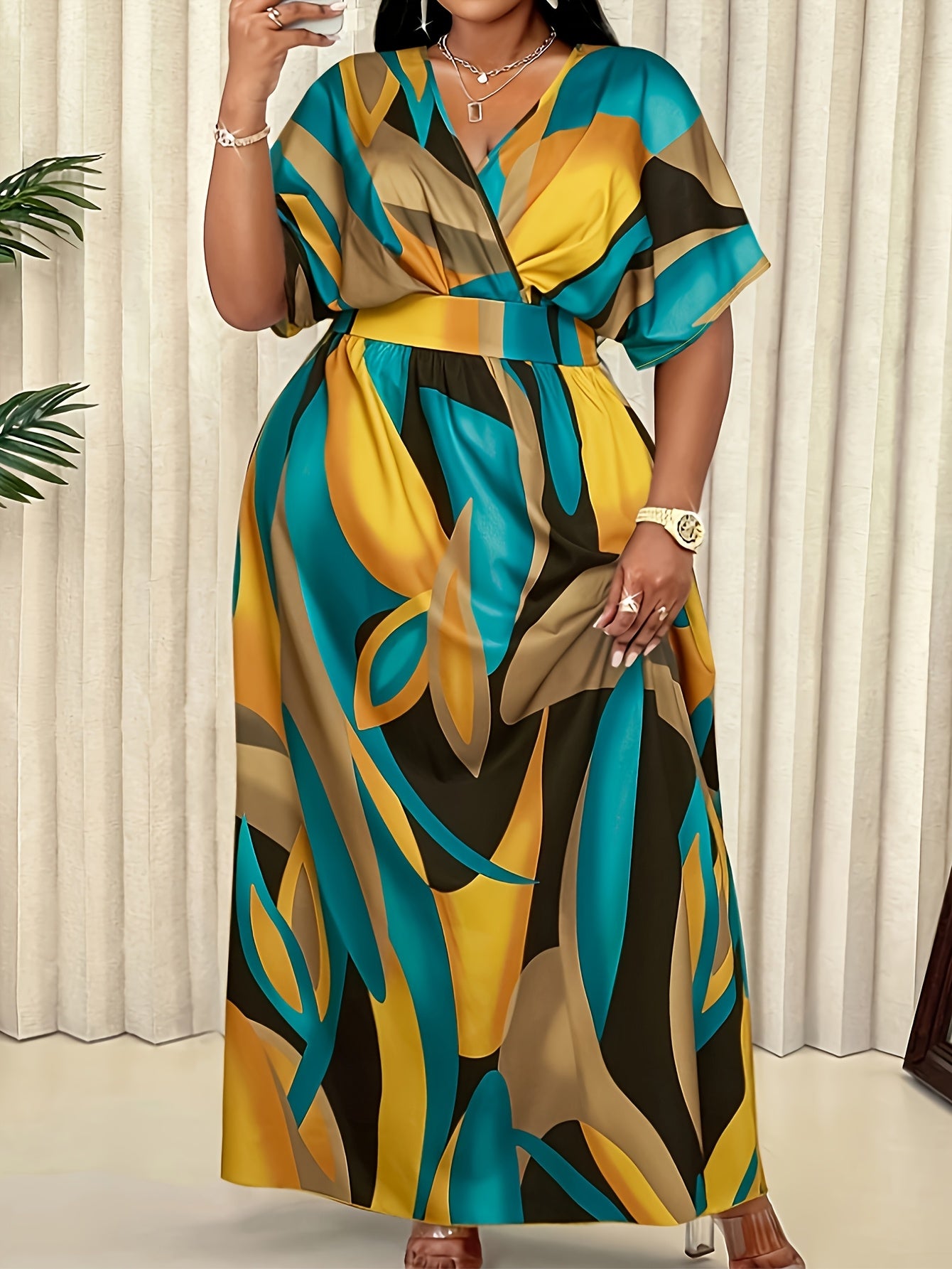 Elegant Blue A-Line Printed Maxi Dress — Loose Ease, Effortless Everyday Grace